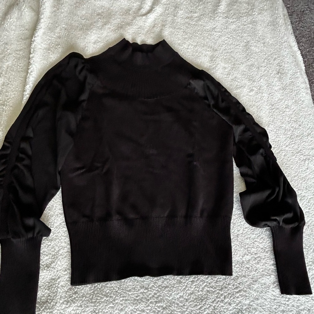 White House Black Market Fitted Black Ruched Blouse